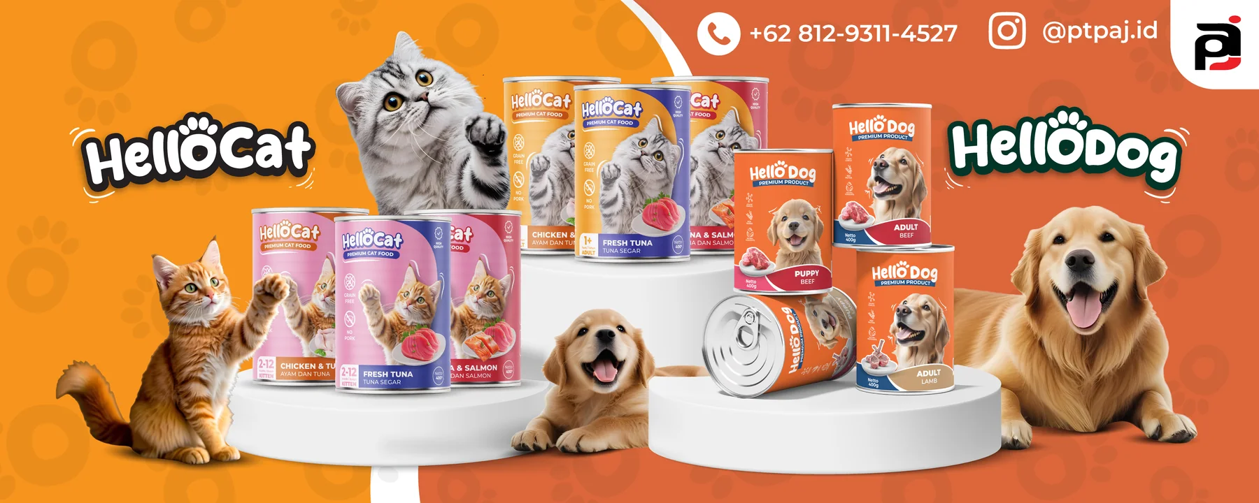 Desain banner produk HelloCat dan HelloDog