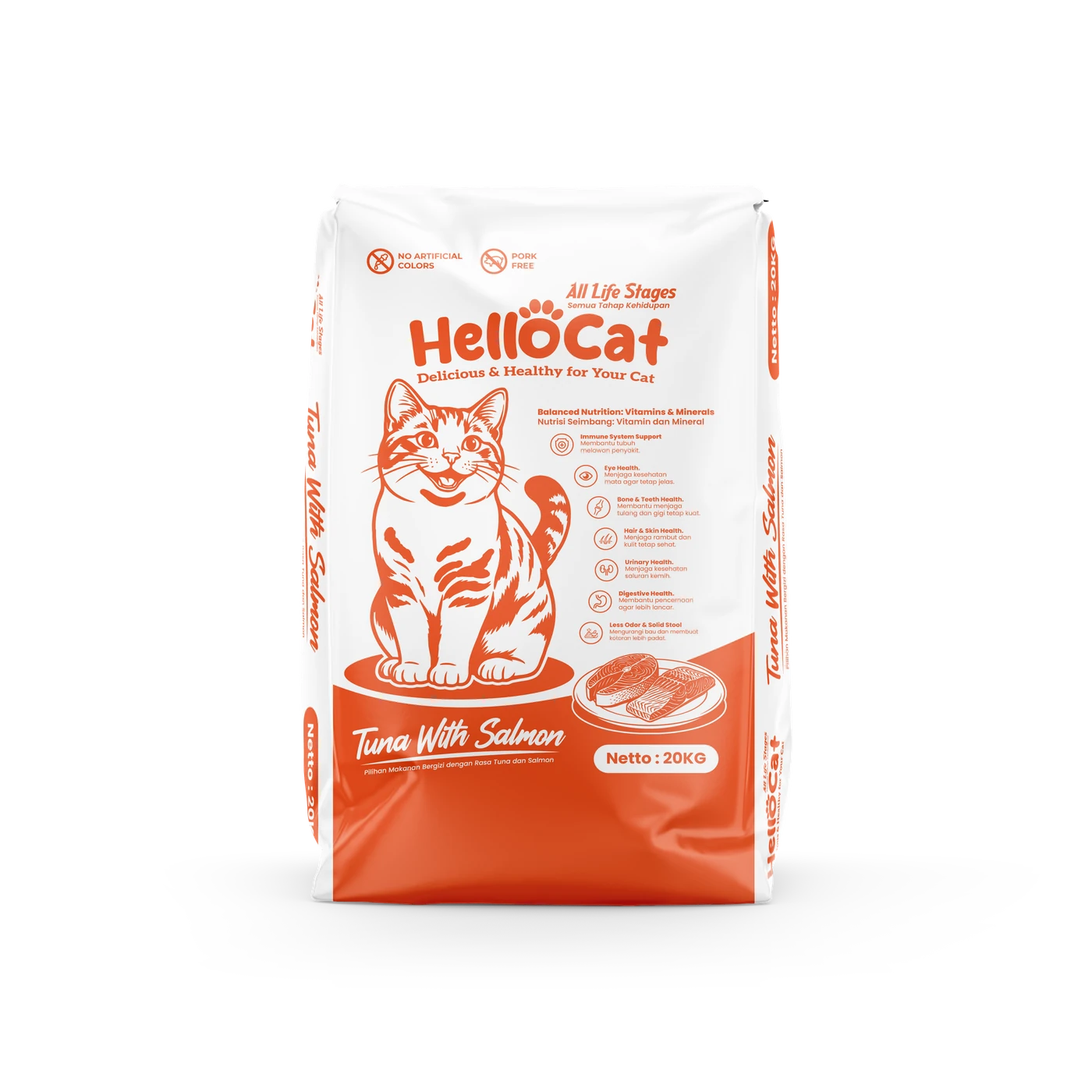 Desain kemasan depan HelloCat Dry Food