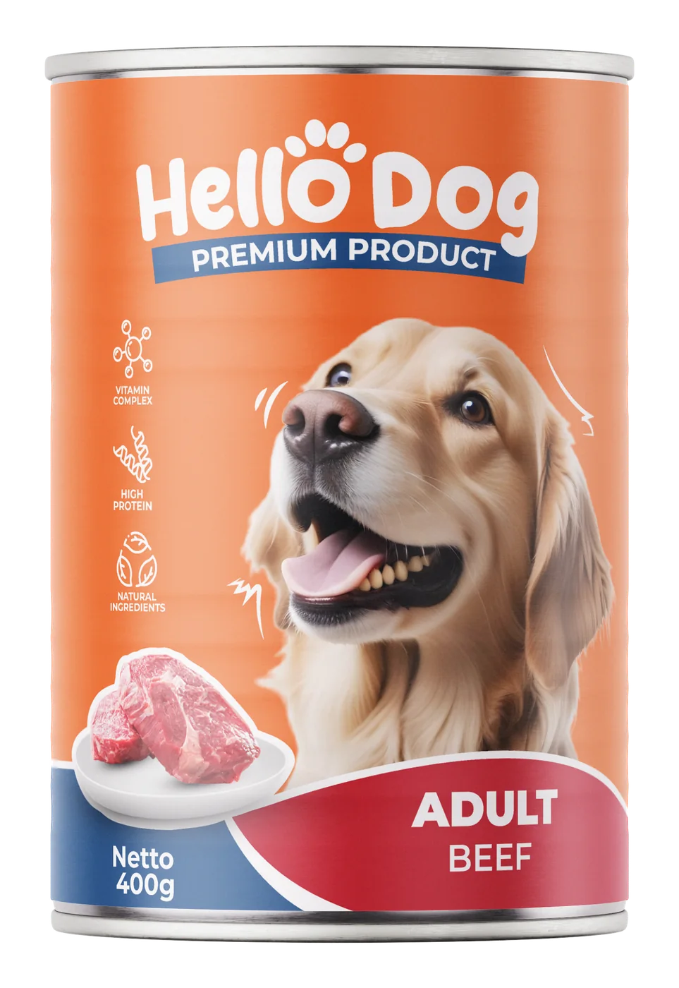 Desain kaleng HelloDog wet food adult beef